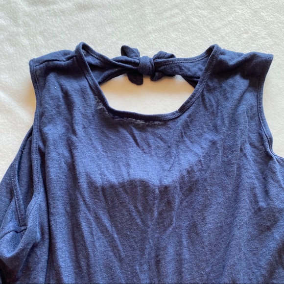 Petite Navy Tank Top with Keyhole Tie in the Back - Picture 2 of 6
